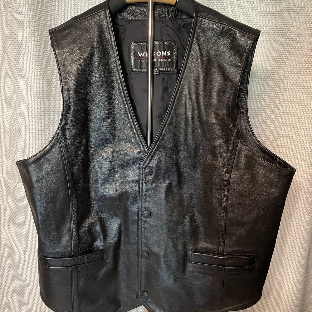 Wilson Black Leather Vest Classic Biker Style